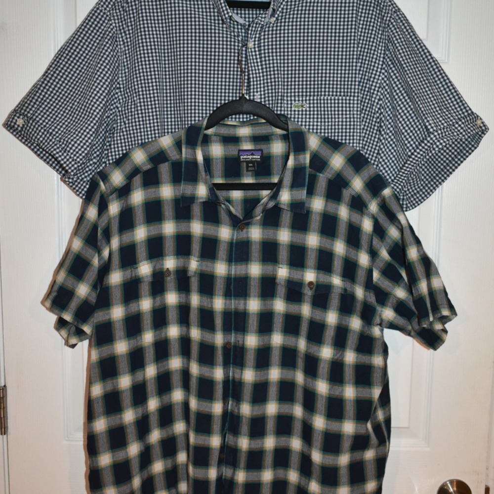 Lot 2 Lacoste Patagonia Men Navy Blue Short Sleeve Shirt SZ XXL